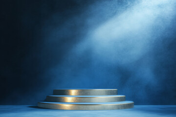 Illuminated Podium With Blue Background and Spotlight Effect for Events and Presentations
