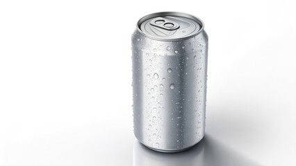 Sleek soda can in digital illustration, featuring a glossy finish with condensation droplets against a bright background