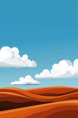 Obraz premium A blue sky with clouds and a desert landscape. The sky is clear and the clouds are scattered throughout the sky. The desert landscape is a vast, sandy area with no trees or other vegetation
