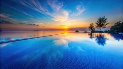 Fototapeta premium Serene Blue Pool Reflections at Sunset, blue pool water background