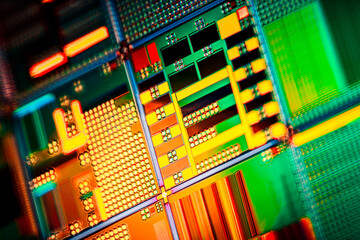 Silicon semiconductor wafer close-up. In electronics, a wafer also called a slice or substrate is a...