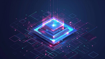 Explore the world of digital geometric shapes with abstract 3d tech elements and modern isometric design, ideal for showcasing futuristic backgrounds and innovative tech concepts in design.