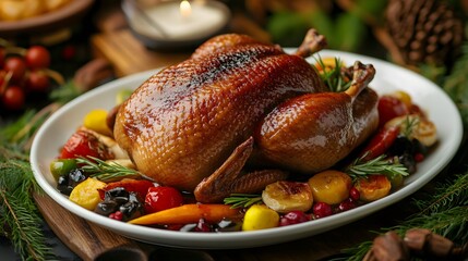 Delightful Roast Duck Served with Savory Sauce and a Colorful Array of Seasonal Vegetables