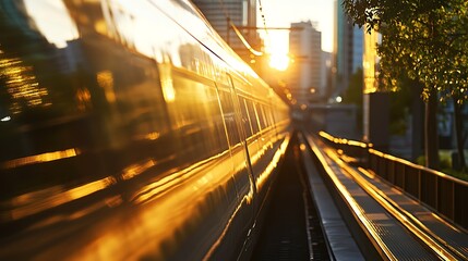 Golden Sunset Light Illuminates Modern Train