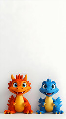 Obraz premium Cute Cartoon Dragons 3D Illustration