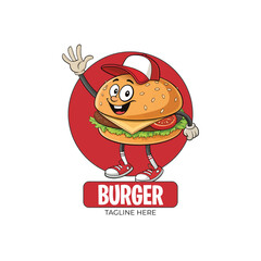 Cute Cartoon Hamburger Character Mascot Logo