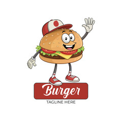 Cute Cartoon Hamburger Character Mascot Logo