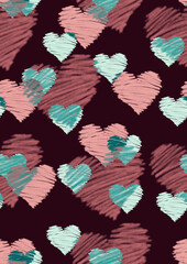 Pattern with hearts with dark background
