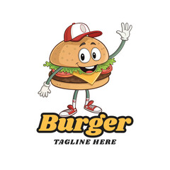 Cute Cartoon Hamburger Character Mascot Logo