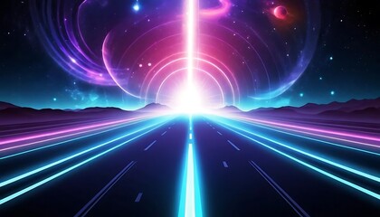 Fototapeta premium Neon Highway Leading Towards A Cosmic Horizon