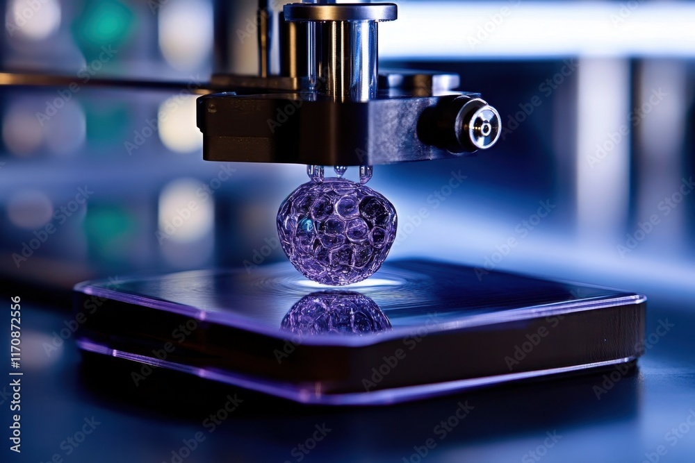 Poster experiment in advanced technology reveals a 3d-printed object in a high-tech laboratory setting