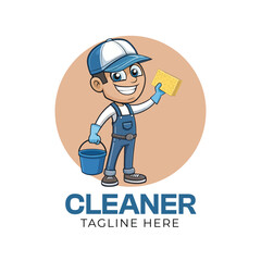 Cartoon car cleaner mascot logo
