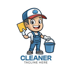 Cartoon car cleaner mascot logo