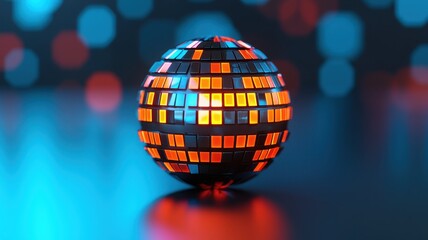 Obraz premium Futuristic Illuminated Sphere Abstract 3D Render Glowing Orange and Blue Tiles Technology Background