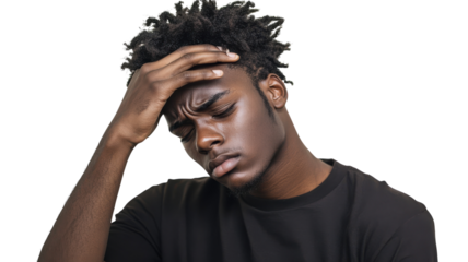 Frustrated Young Adult Man Expressing Emotions with His Hands, Ideal for Highlighting Stress and Discontent in Modern Life.