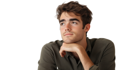 A Young Adult Man Deep in Thought with a Pensive Expression: Ideal for Reflective and Inspirational Themes.
