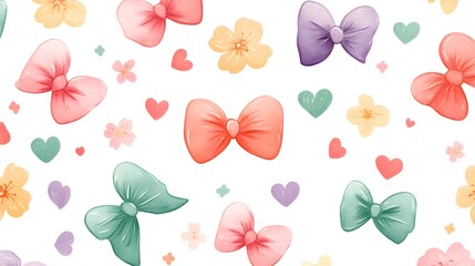 Watercolor illustration of pastel bows and flowers