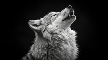 Fototapeta premium Majestic Wolf Howling at the Moon: A Black and White Portrait