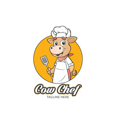 Premium Cartoon Cow Chef Logo for Food Branding