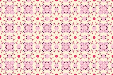 Symmetrical Pink Floral and Geometric Repeating Pattern.