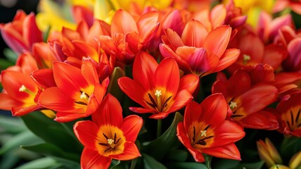 Fototapeta premium Vibrant Red Tulip Blooms Close Up Spring Flowers Botanical Photography