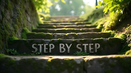 Obraz premium Exploring the tranquil pathway outdoor stairs nature lush greenery serene atmosphere step by step concept