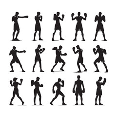 Vector a boxer stand with pose set silhouette vector SH