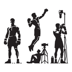 Vector a boxer stand with pose set silhouette vector SH