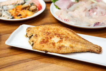 Korean seafood food. Grilled flounder fish