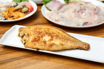 Korean seafood food. Grilled flounder fish