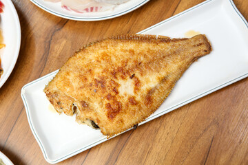 Korean seafood food. Grilled flounder fish