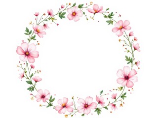 Fototapeta premium Floral wreath with pink flowers on white background