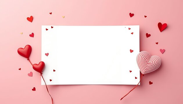 Romantic valentine's day card design with hearts minimalist style festive decor soft pink background