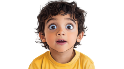 A young child with wide eyes expressing surprise, perfect for illustrating moments of wonder and discovery in educational materials or parenting blogs..