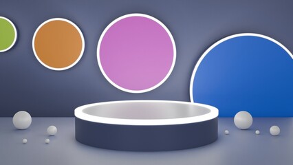 4k Three-dimensional product display space using Royal Blue, Plum and peru