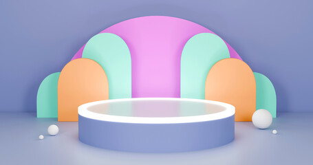 4k Three-dimensional product display space using Plum, pale turquoise and burlywood
