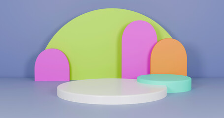 4k Three-dimensional product display space using khaki, orchid and sandy brown