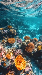 Naklejka premium Vibrant Coral Reef Underwater Ecosystem Scene