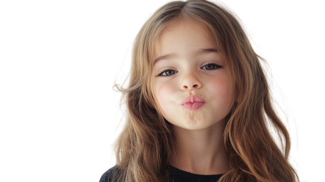 A young girl making a playful pouty face, perfect for expressing emotions in design projects, presentations, and social media content.