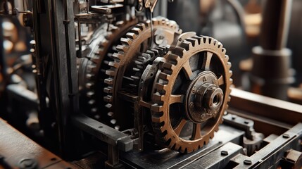 A vintage transmission system with large rotating gears and mechanical parts, evoking nostalgia for classic industrial design.