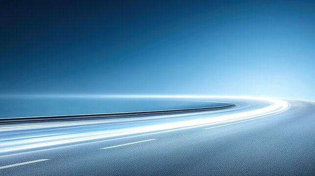 Abstract Blue Motion Blur with Curved Road and Light Trails