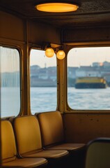 Fototapeta premium A yellow bus with a view of the water