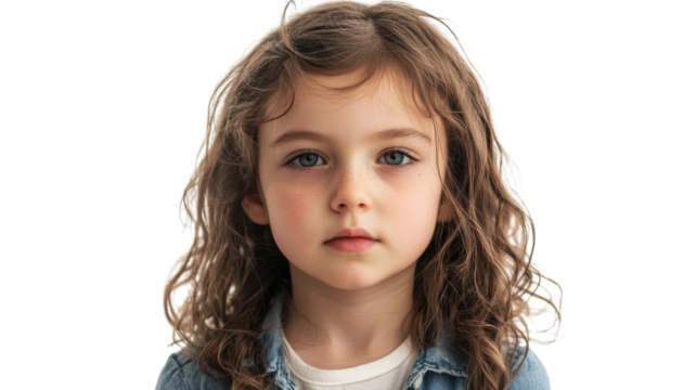 A Young Girl with a Serious Expression Captured in a Moment of Contemplation, Perfect for Projects Highlighting Emotion and Childhood Innocence.
