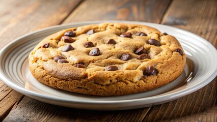 Crunchy edges and chewy center chocolate chip cookie on plate, culinary art