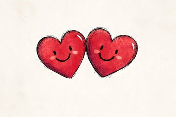 Heartfelt emotions two smiling hearts conceptual art digital illustration playful style