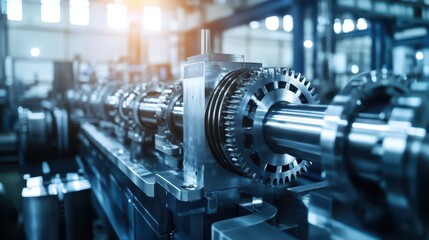 Fototapeta premium A high-tech industrial setting with machines, gears, and pistons turning with precision, creating an atmosphere of constant motion and creativity.
