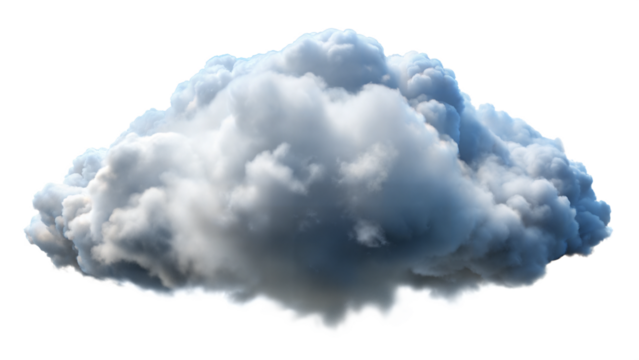 Fluffy white clouds floating in a bright sky with a soft, billowy texture suitable for various designs and backgrounds. Cut out