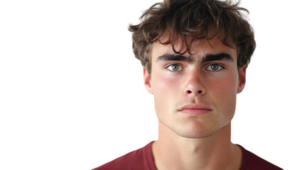 Fototapeta premium A Young Man with a Skeptical Expression, Perfect for Illustrating Doubt and Questioning Situations in Presentations, Articles, or Social Media Content.