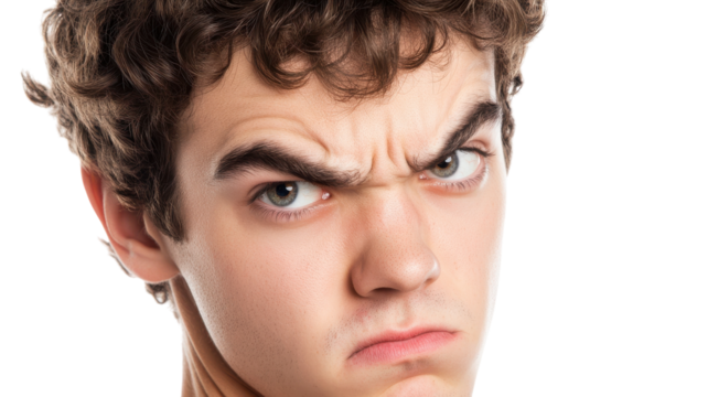 Young Man with Skeptical Expression Suitable for Various Creative Projects and Marketing Campaigns.