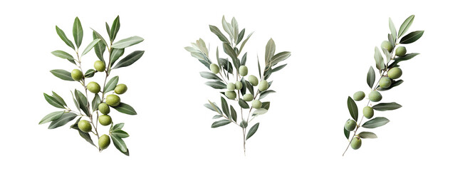 Naklejka premium Olive Branches with Green Fruits on Transparent Background